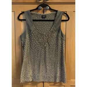 Anthropologie Deletta Tank Small Womens Army Green & Beige with Embellishments